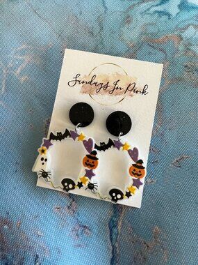 FALL Halloween Pumpkin Ghost Hoop Earrings NEW
